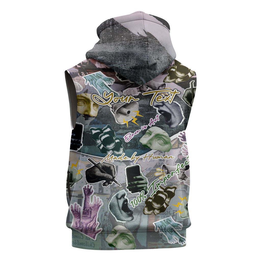 Personalized Made By Human Imperfect Statue Faces Sleeveless Hoodie Handmade Look Grunge Collage Pop Art