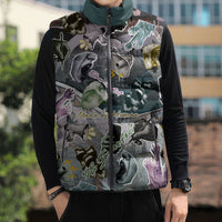 Personalized Made By Human Imperfect Statue Faces Sleeveless Puffer Jacket Handmade Look Grunge Collage Pop Art