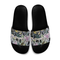Personalized Made By Human Imperfect Statue Faces Slide Sandals Handmade Look Grunge Collage Pop Art