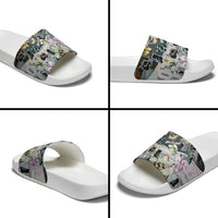 Personalized Made By Human Imperfect Statue Faces Slide Sandals Handmade Look Grunge Collage Pop Art