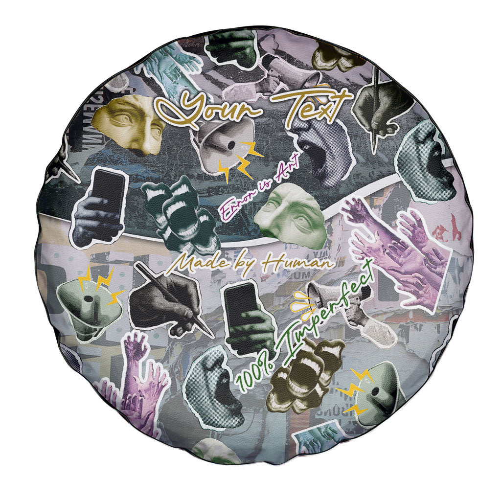Personalized Made By Human Imperfect Statue Faces Spare Tire Cover Handmade Look Grunge Collage Pop Art