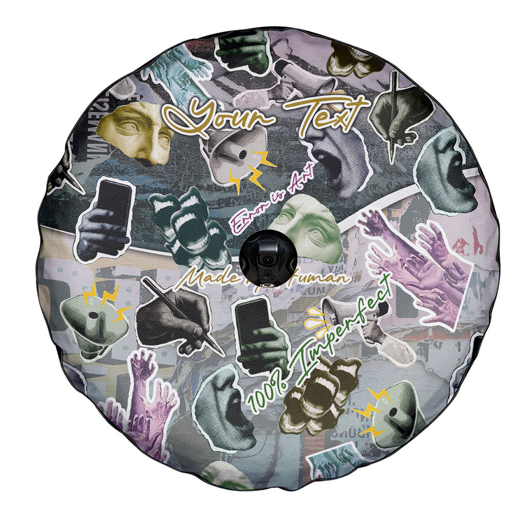 Personalized Made By Human Imperfect Statue Faces Spare Tire Cover Handmade Look Grunge Collage Pop Art