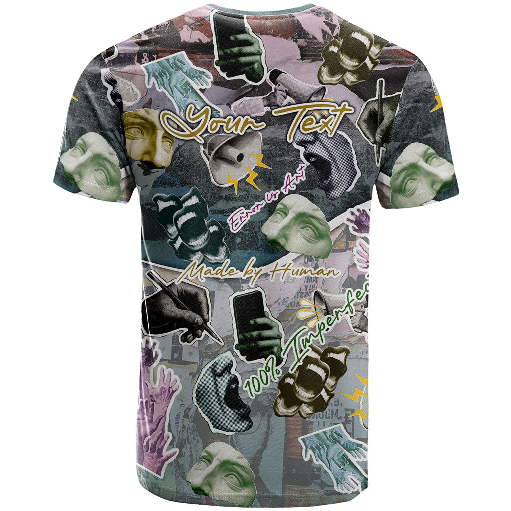 Personalized Made By Human Imperfect Statue Faces T Shirt Handmade Look Grunge Collage Pop Art