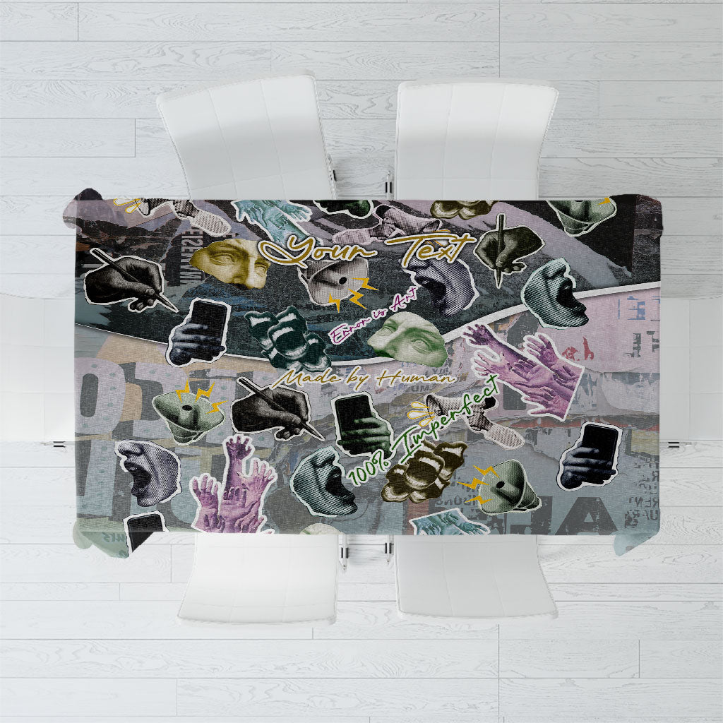 Personalized Made By Human Imperfect Statue Faces Tablecloth Handmade Look Grunge Collage Pop Art