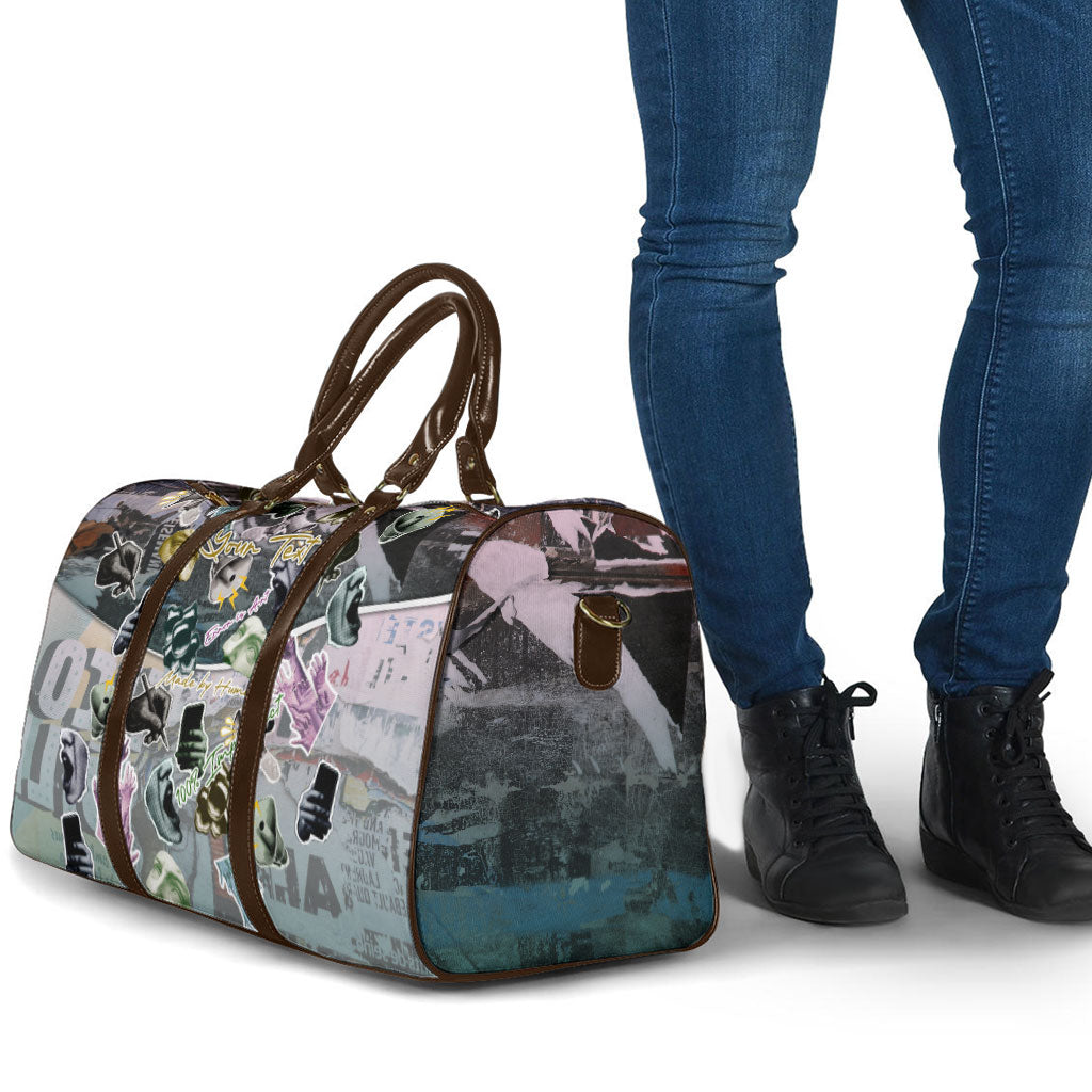 Personalized Made By Human Imperfect Statue Faces Travel Bag Handmade Look Grunge Collage Pop Art