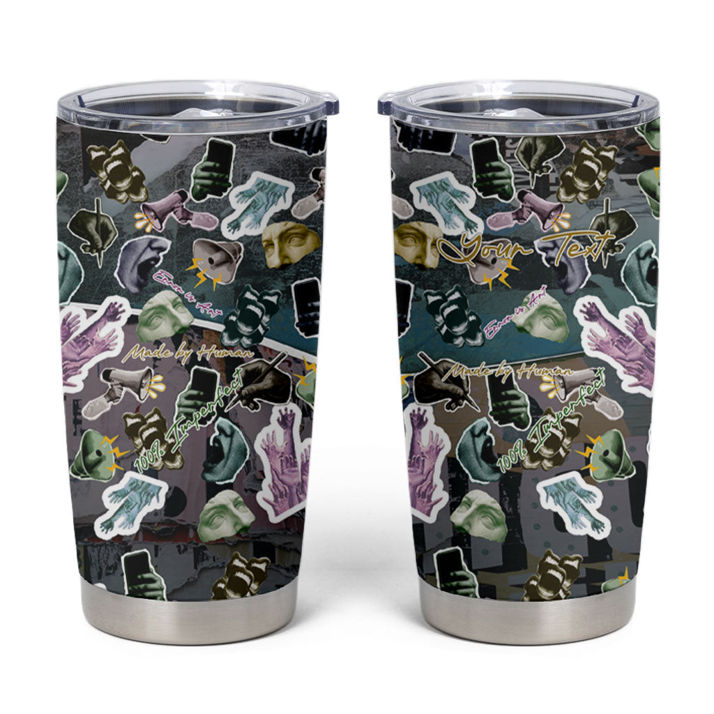 Personalized Made By Human Imperfect Statue Faces Tumbler Cup Handmade Look Grunge Collage Pop Art