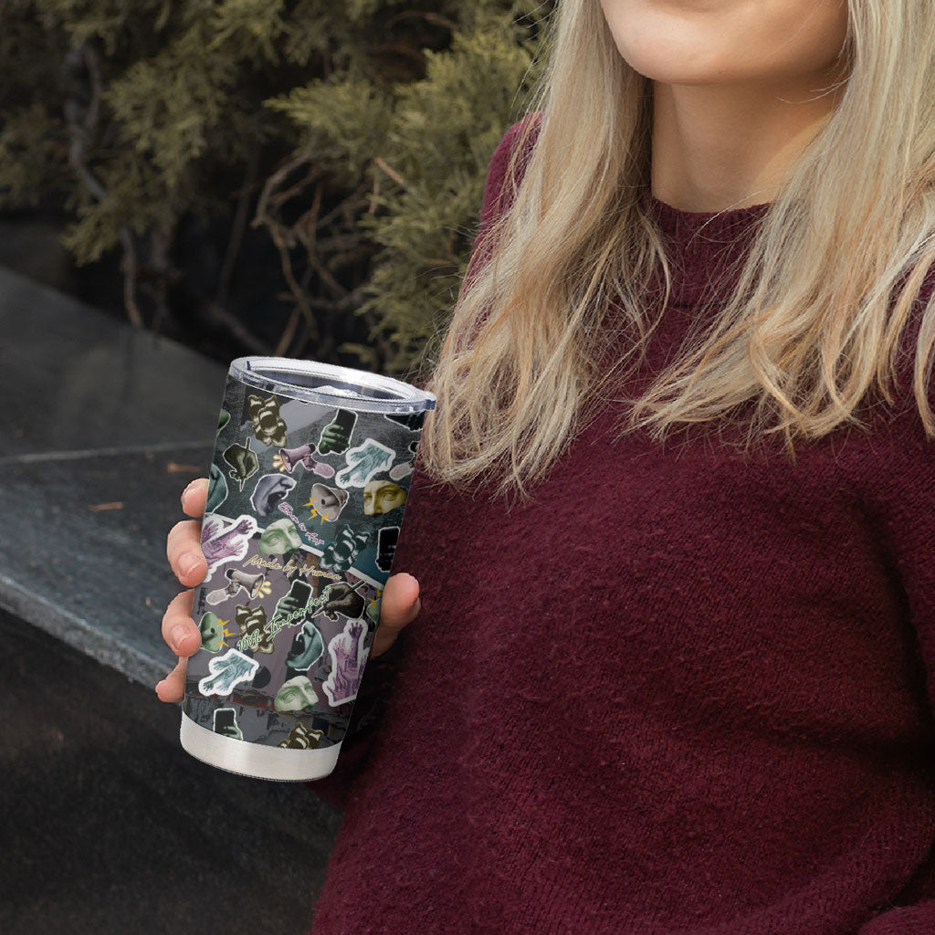 Personalized Made By Human Imperfect Statue Faces Tumbler Cup Handmade Look Grunge Collage Pop Art