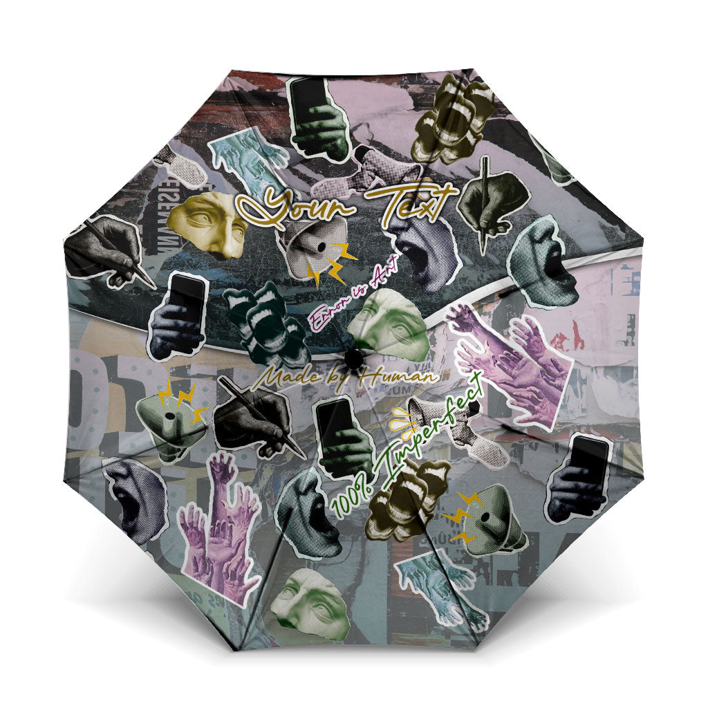 Personalized Made By Human Imperfect Statue Faces Umbrella Handmade Look Grunge Collage Pop Art