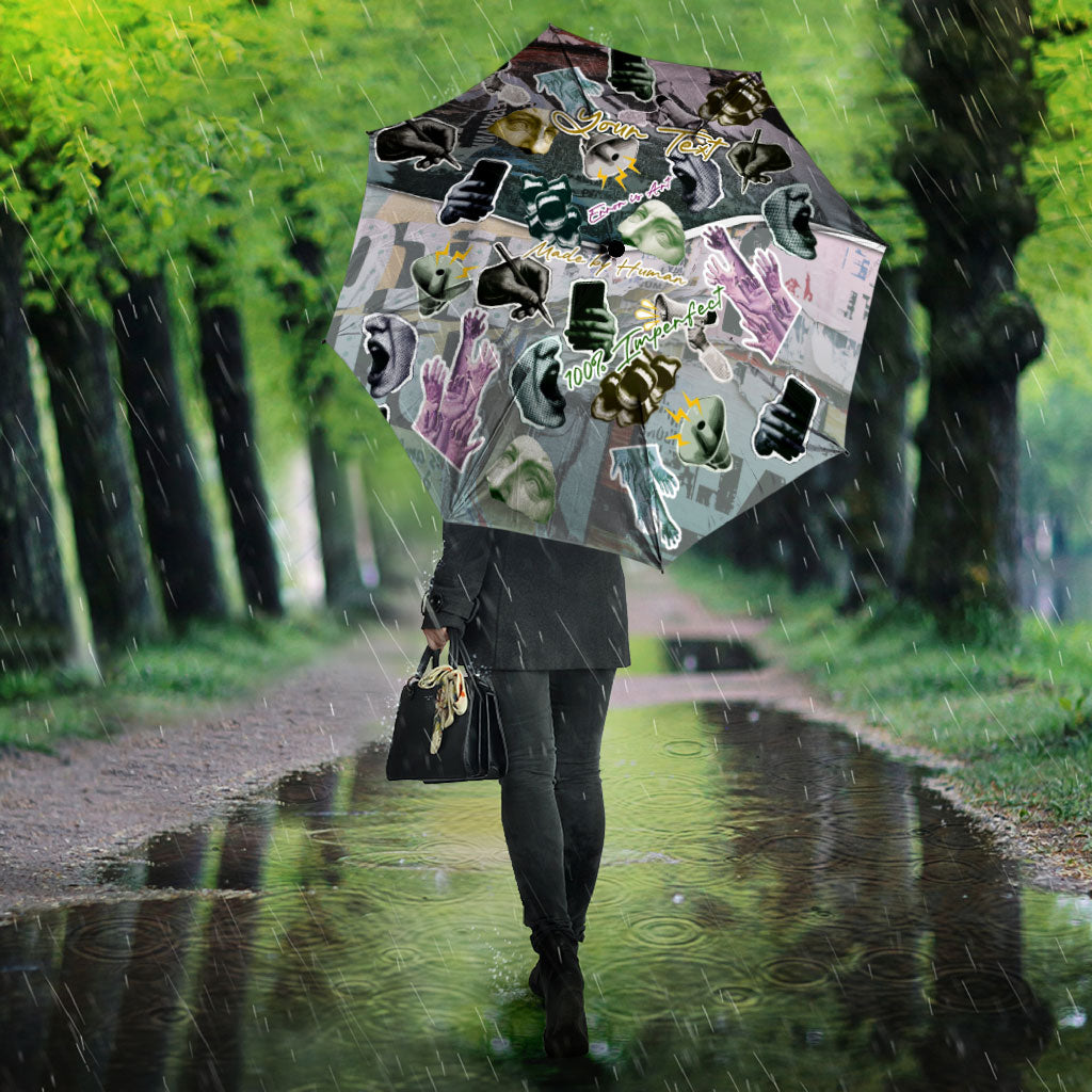 Personalized Made By Human Imperfect Statue Faces Umbrella Handmade Look Grunge Collage Pop Art