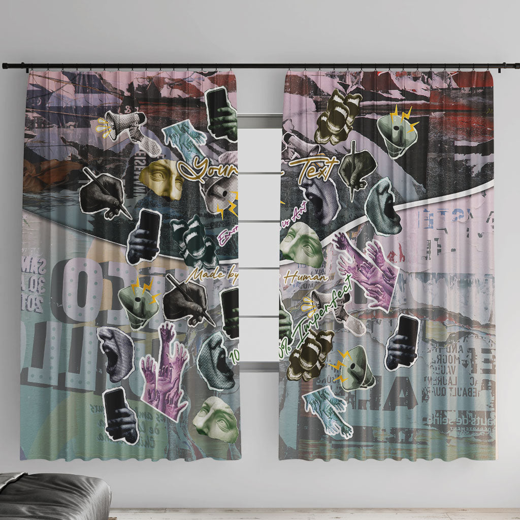 Personalized Made By Human Imperfect Statue Faces Window Curtain Handmade Look Grunge Collage Pop Art