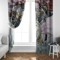 Personalized Made By Human Imperfect Statue Faces Window Curtain Handmade Look Grunge Collage Pop Art