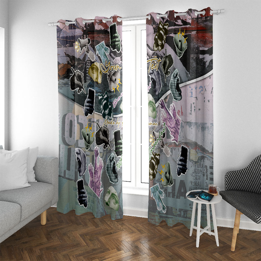 Personalized Made By Human Imperfect Statue Faces Window Curtain Handmade Look Grunge Collage Pop Art