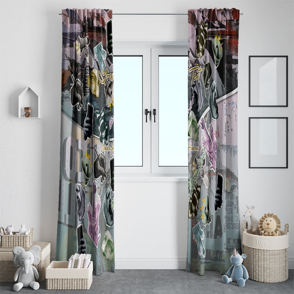 Personalized Made By Human Imperfect Statue Faces Window Curtain Handmade Look Grunge Collage Pop Art