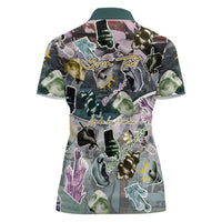 Personalized Made By Human Imperfect Statue Faces Women Polo Shirt Handmade Look Grunge Collage Pop Art