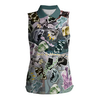 Personalized Made By Human Imperfect Statue Faces Women Sleeveless Polo Shirt Handmade Look Grunge Collage Pop Art