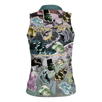 Personalized Made By Human Imperfect Statue Faces Women Sleeveless Polo Shirt Handmade Look Grunge Collage Pop Art