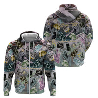 Personalized Made By Human Imperfect Statue Faces Zip Hoodie Handmade Look Grunge Collage Pop Art