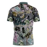 Personalized Made By Human Imperfect Statue Faces Zipper Polo Shirt Handmade Look Grunge Collage Pop Art