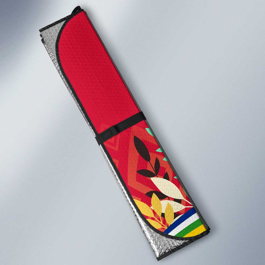 Central African Republic Auto Sun Shade with Red Blue Green Tribal Design and National Flag - Wonder Print Shop