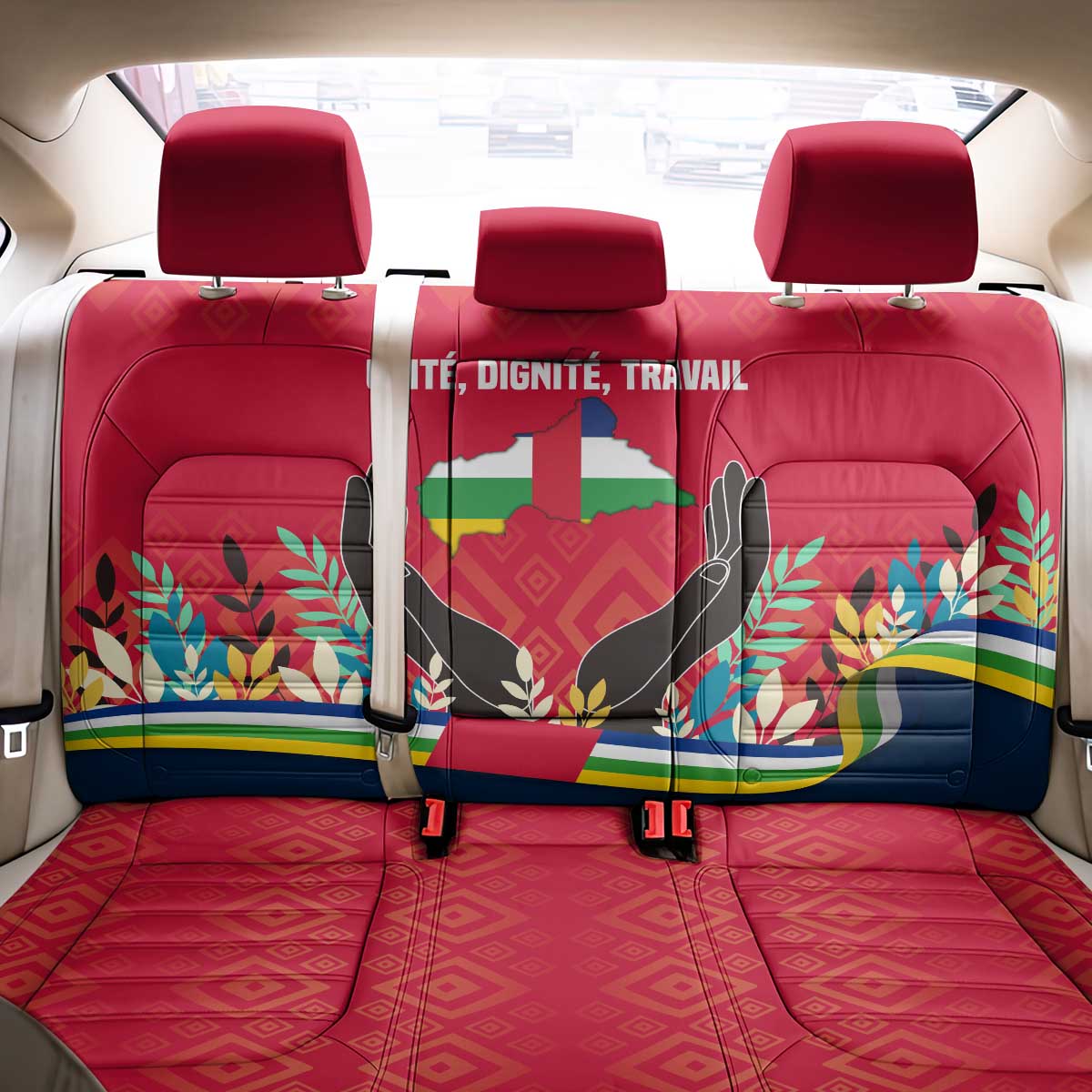 Central African Republic Back Car Seat Cover with Red Blue Green Tribal Design and National Flag - Wonder Print Shop