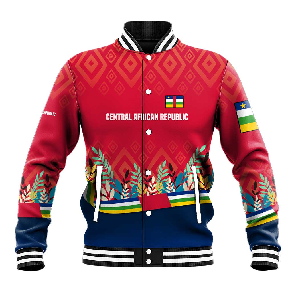 Central African Republic Baseball Jacket with Red Blue Green Tribal Design and National Flag - Wonder Print Shop