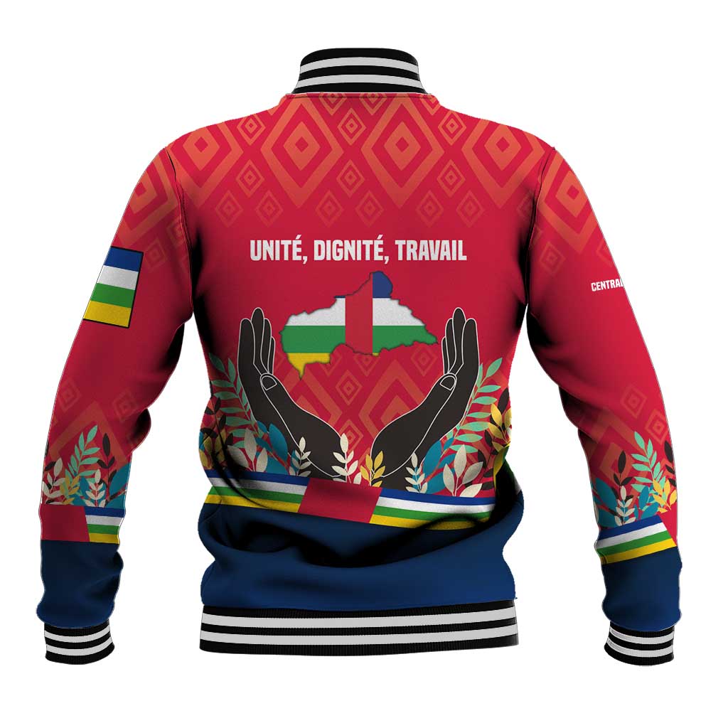 Central African Republic Baseball Jacket with Red Blue Green Tribal Design and National Flag - Wonder Print Shop