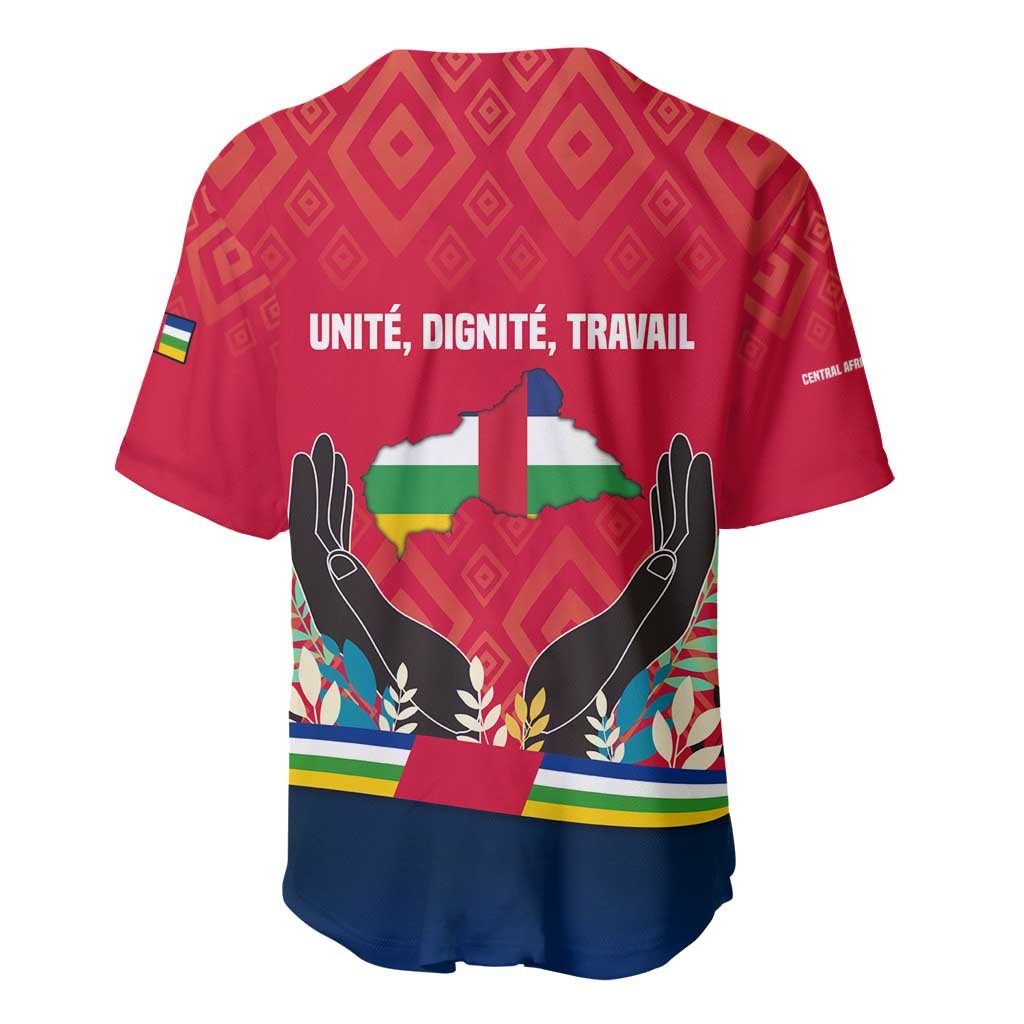 Central African Republic Baseball Jersey with Red Blue Green Tribal Design and National Flag - Wonder Print Shop