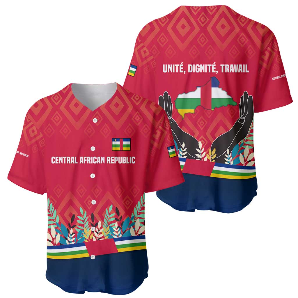 Central African Republic Baseball Jersey with Red Blue Green Tribal Design and National Flag - Wonder Print Shop
