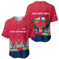 Central African Republic Baseball Jersey with Red Blue Green Tribal Design and National Flag - Wonder Print Shop