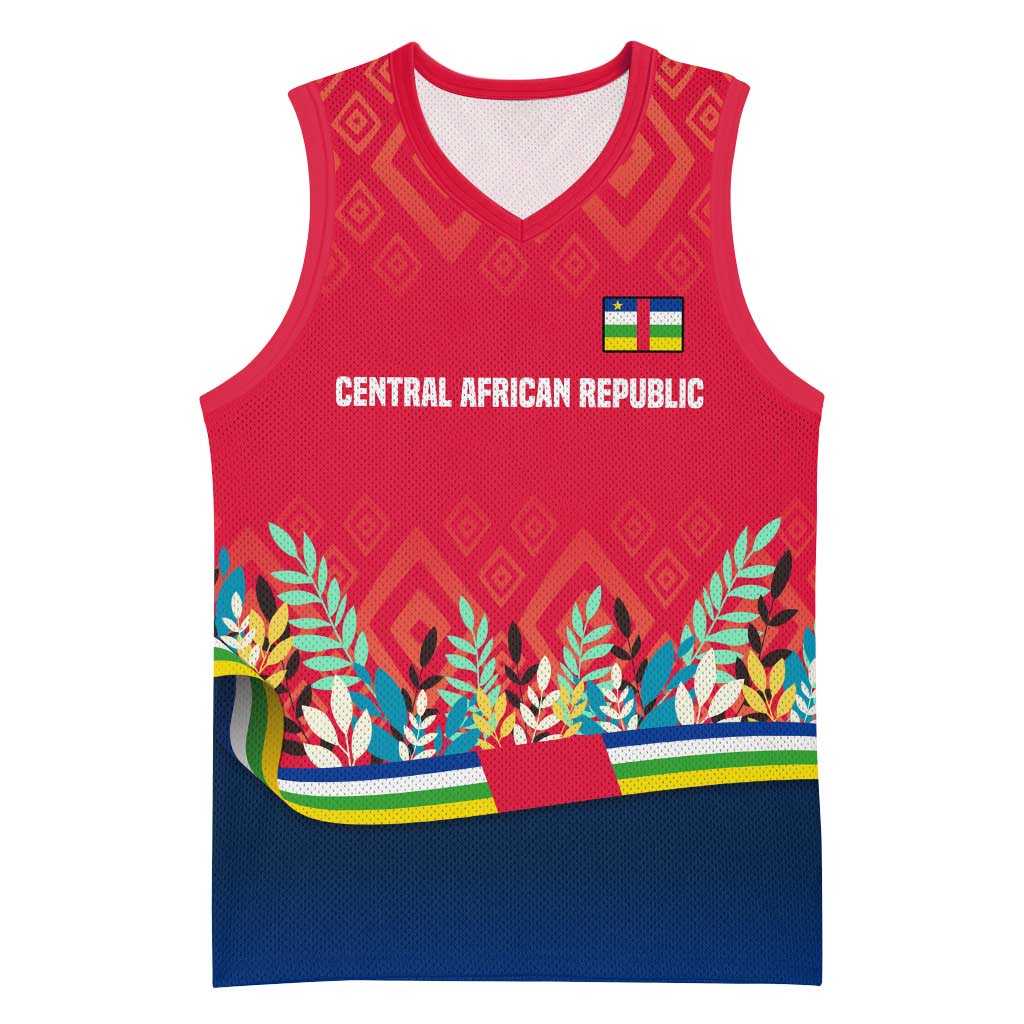 Central African Republic Basketball Jersey with Red Blue Green Tribal Design and National Flag - Wonder Print Shop