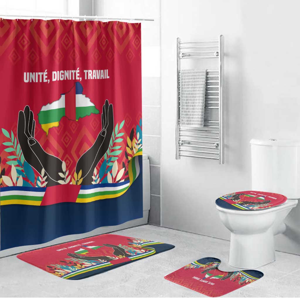 Central African Republic Bathroom Set with Red Blue Green Tribal Design and National Flag - Wonder Print Shop