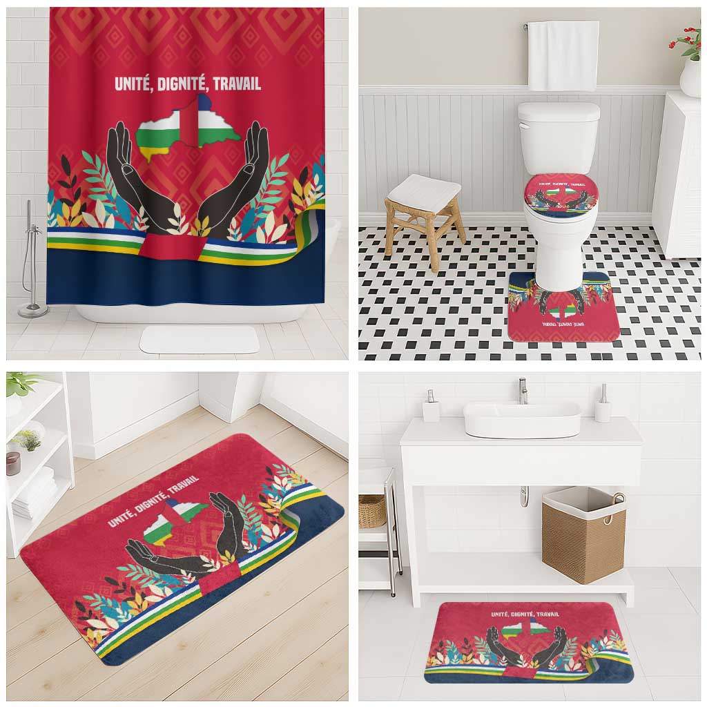 Central African Republic Bathroom Set with Red Blue Green Tribal Design and National Flag - Wonder Print Shop