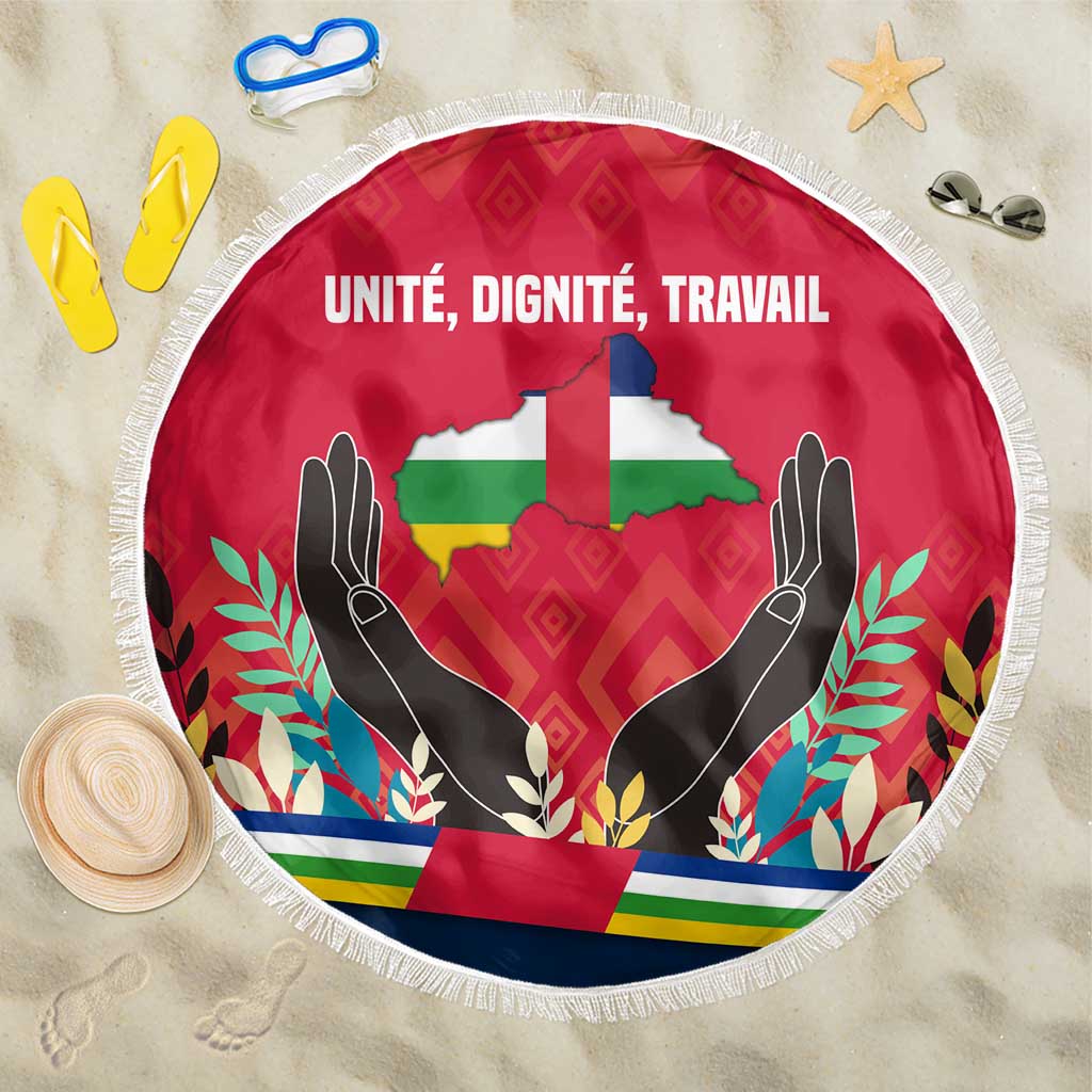 Central African Republic Beach Blanket with Red Blue Green Tribal Design and National Flag - Wonder Print Shop