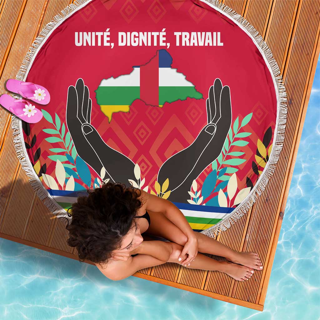 Central African Republic Beach Blanket with Red Blue Green Tribal Design and National Flag - Wonder Print Shop