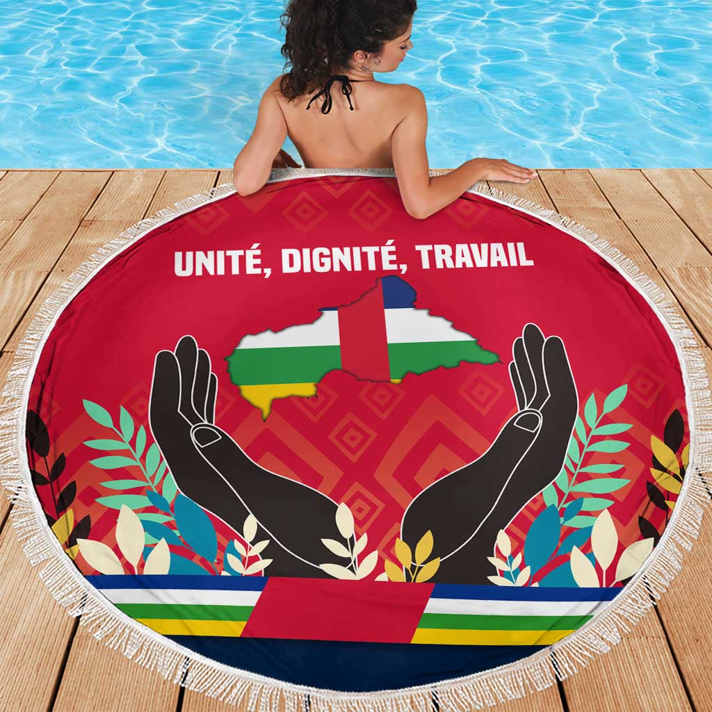 Central African Republic Beach Blanket with Red Blue Green Tribal Design and National Flag - Wonder Print Shop