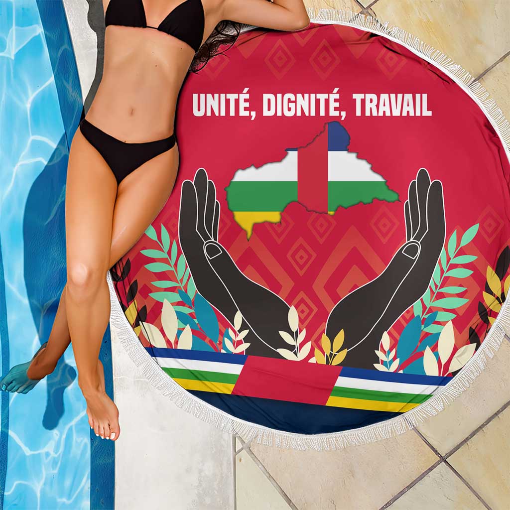 Central African Republic Beach Blanket with Red Blue Green Tribal Design and National Flag - Wonder Print Shop