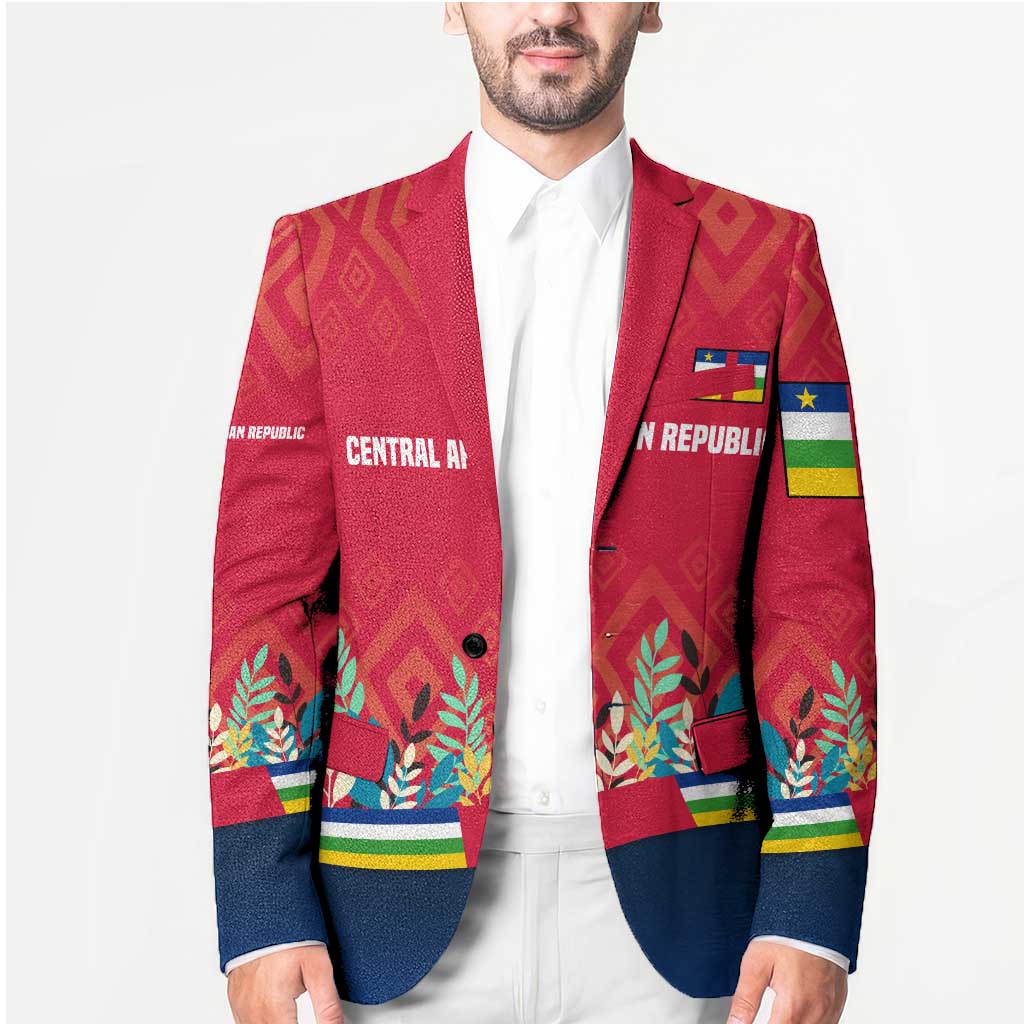 Central African Republic Blazer with Red Blue Green Tribal Design and National Flag - Wonder Print Shop