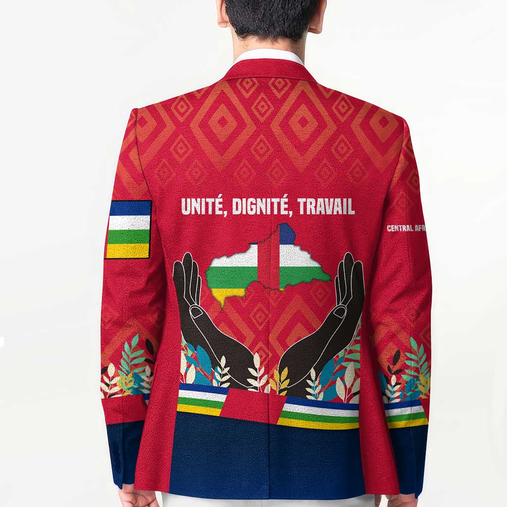 Central African Republic Blazer with Red Blue Green Tribal Design and National Flag - Wonder Print Shop