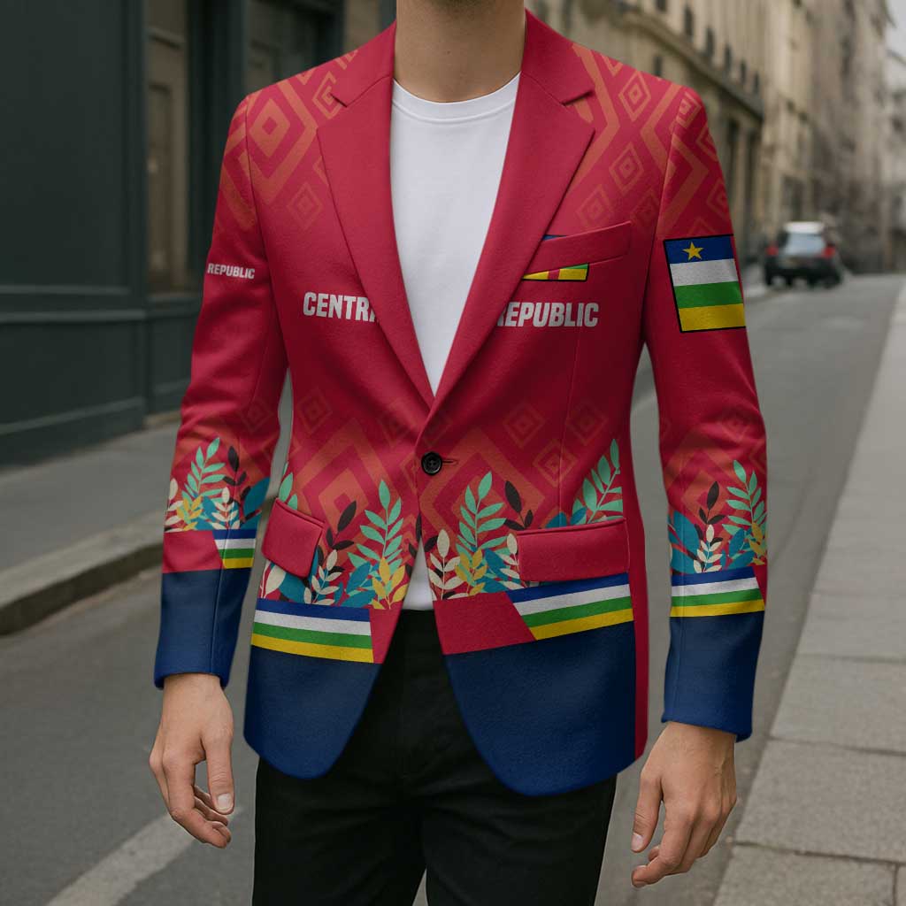 Central African Republic Blazer with Red Blue Green Tribal Design and National Flag - Wonder Print Shop