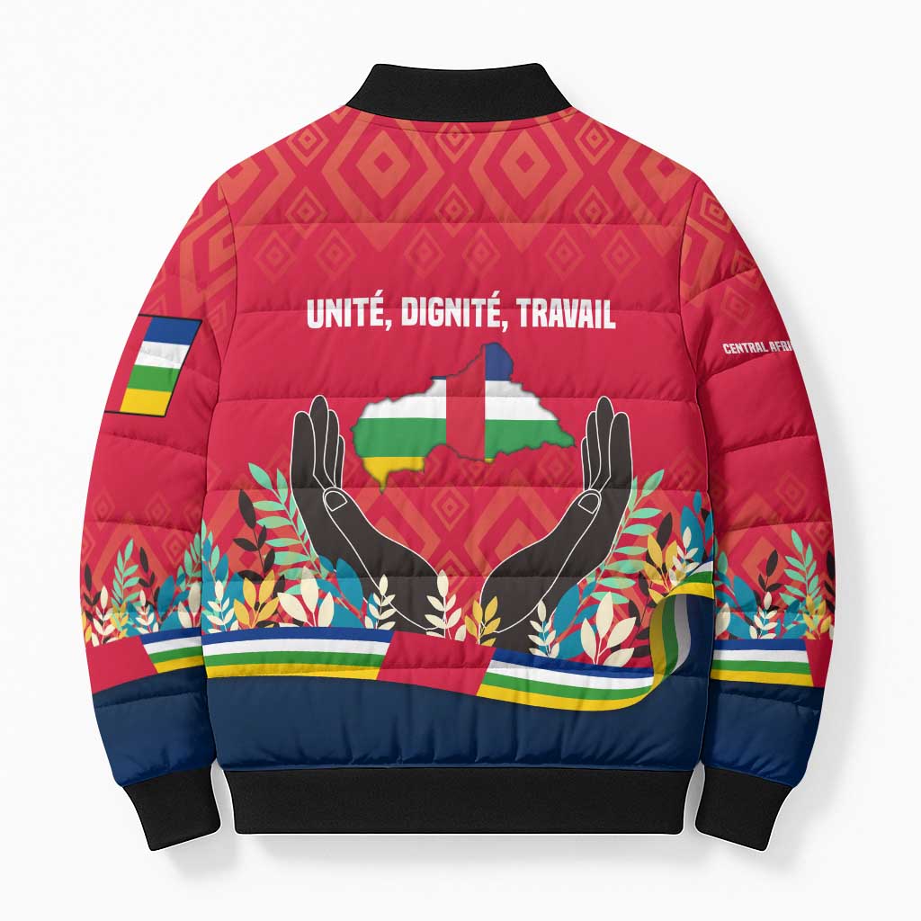 Central African Republic Bomber Puffer Jacket with Red Blue Green Tribal Design and National Flag - Wonder Print Shop