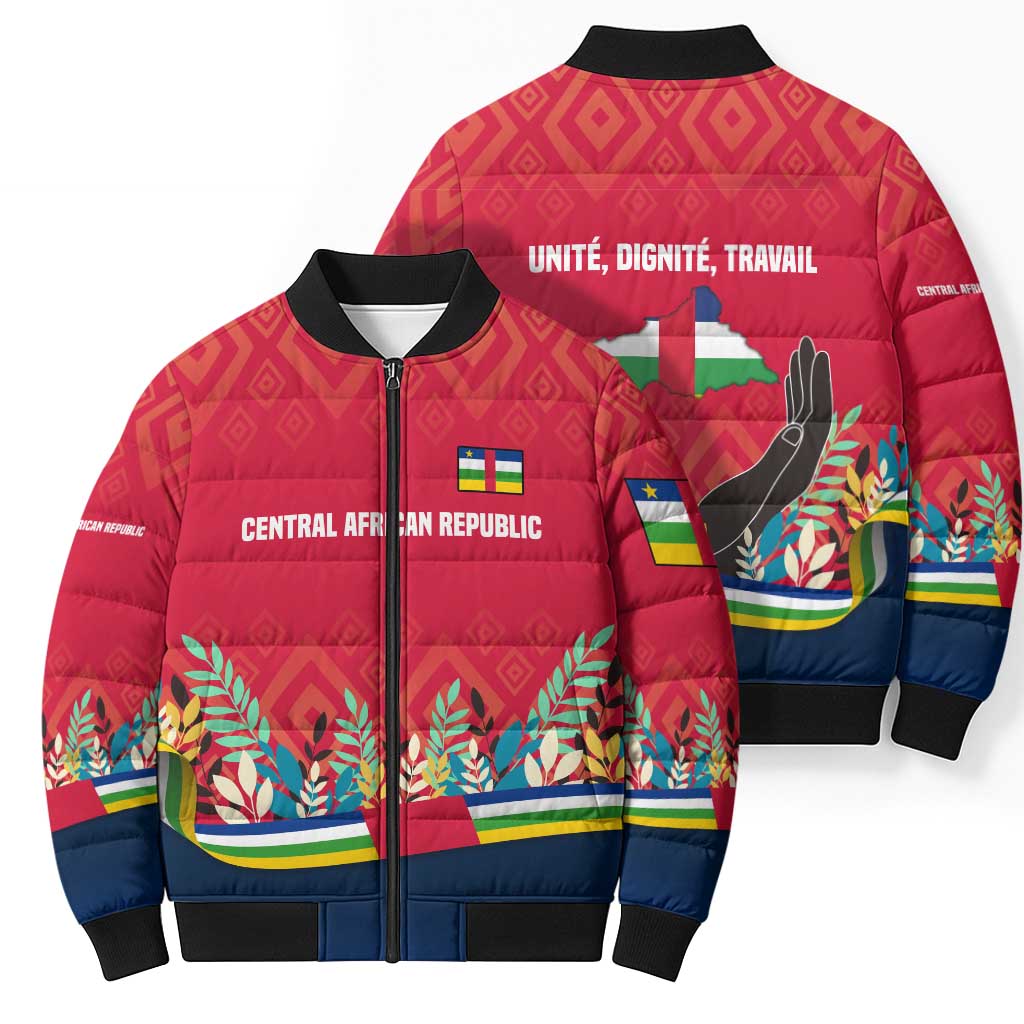 Central African Republic Bomber Puffer Jacket with Red Blue Green Tribal Design and National Flag - Wonder Print Shop