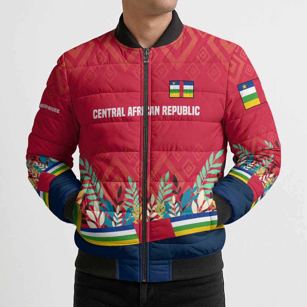 Central African Republic Bomber Puffer Jacket with Red Blue Green Tribal Design and National Flag - Wonder Print Shop
