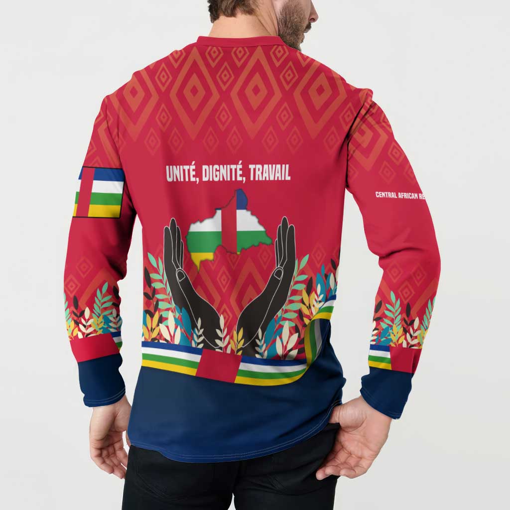Central African Republic Button Sweatshirt with Red Blue Green Tribal Design and National Flag - Wonder Print Shop