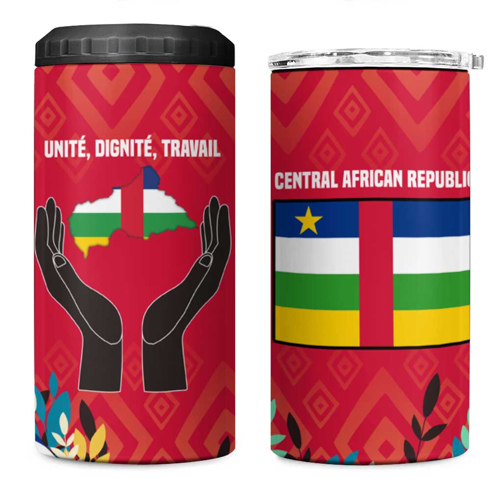 Central African Republic 4 in 1 Can Cooler Tumbler with Red Blue Green Tribal Design and National Flag - Wonder Print Shop