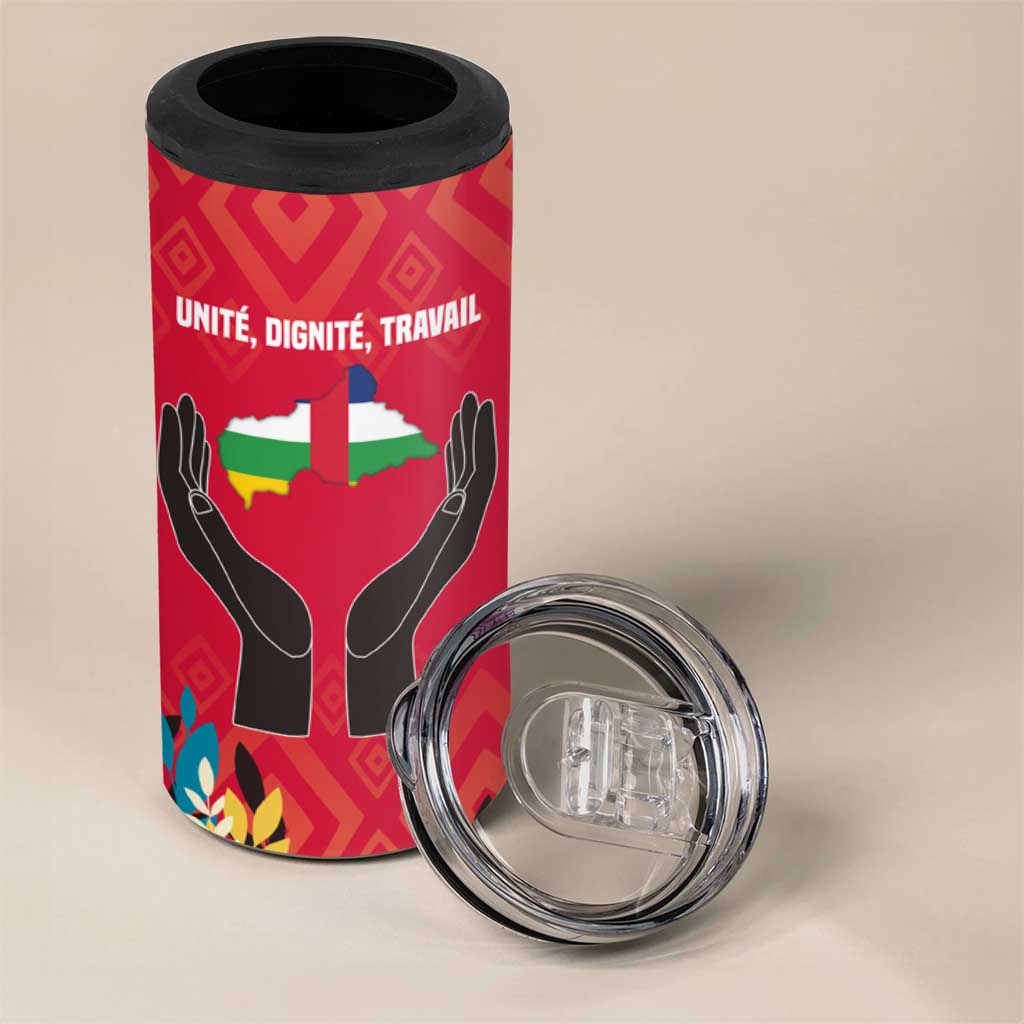 Central African Republic 4 in 1 Can Cooler Tumbler with Red Blue Green Tribal Design and National Flag - Wonder Print Shop