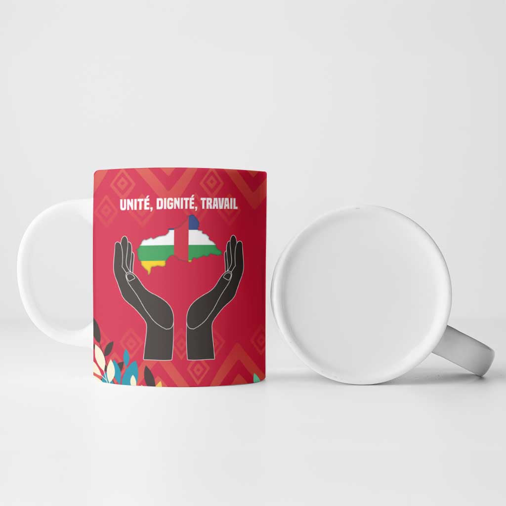 Central African Republic Ceramic Mug with Red Blue Green Tribal Design and National Flag - Wonder Print Shop