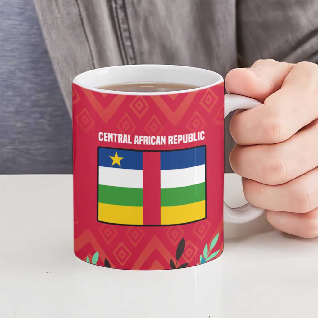 Central African Republic Ceramic Mug with Red Blue Green Tribal Design and National Flag - Wonder Print Shop