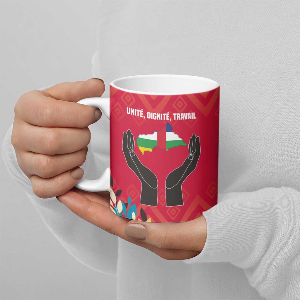 Central African Republic Ceramic Mug with Red Blue Green Tribal Design and National Flag - Wonder Print Shop