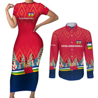 Central African Republic Couples Matching Short Sleeve Bodycon Dress and Long Sleeve Button Shirt with Red Blue Green Tribal Design and National Flag - Wonder Print Shop