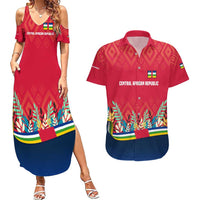 Central African Republic Couples Matching Summer Maxi Dress and Hawaiian Shirt with Red Blue Green Tribal Design and National Flag - Wonder Print Shop